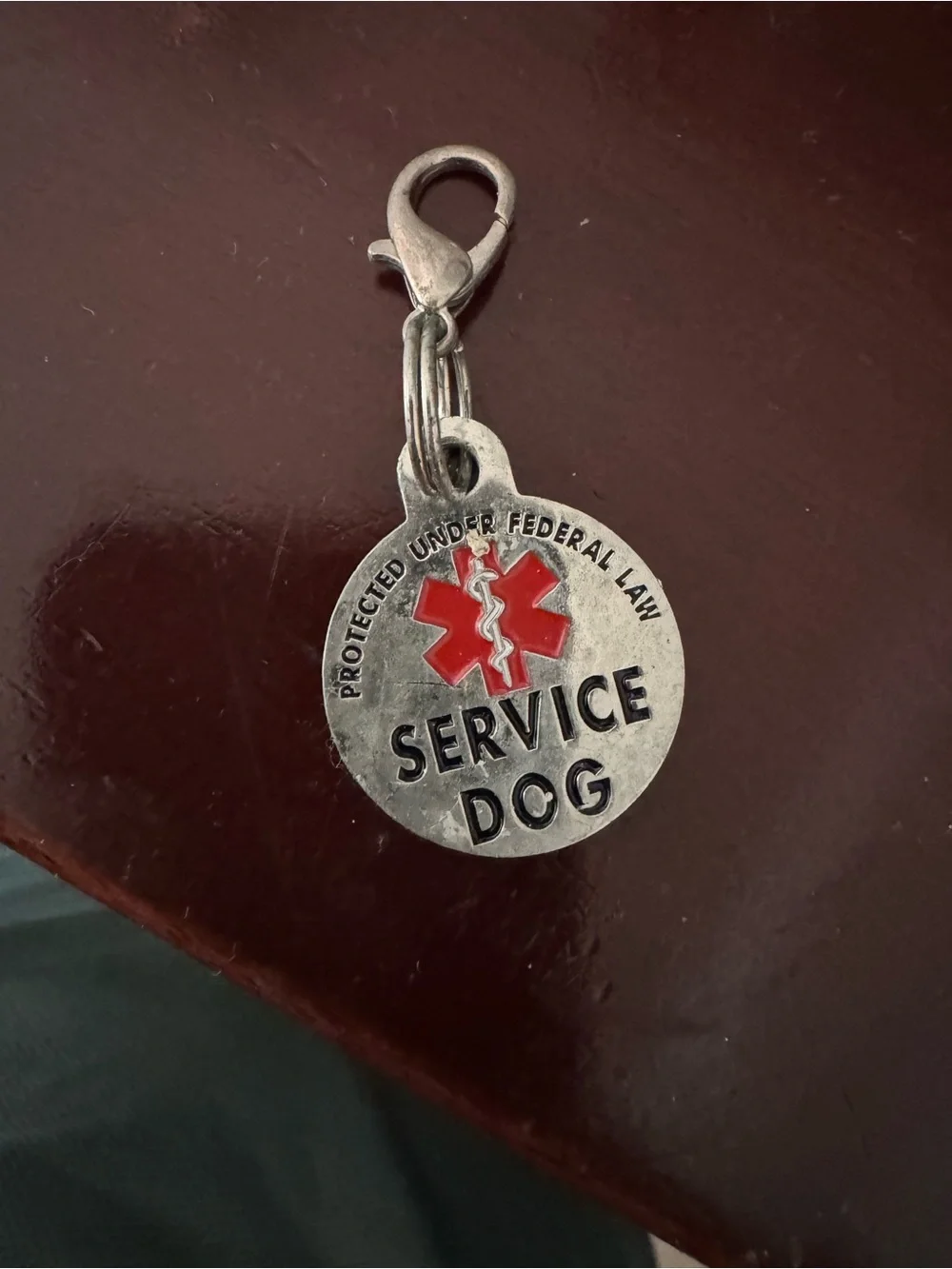 Service Dog Tag Charm - Silver with Red Emblem